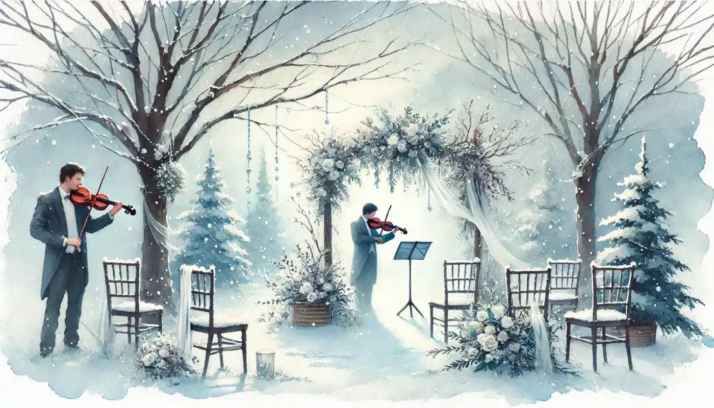 winter wedding violinist photo